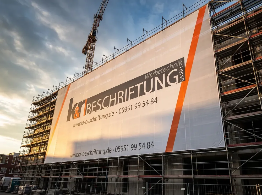 Großes K&R Werbebanner am Baugerüst einer Baustelle