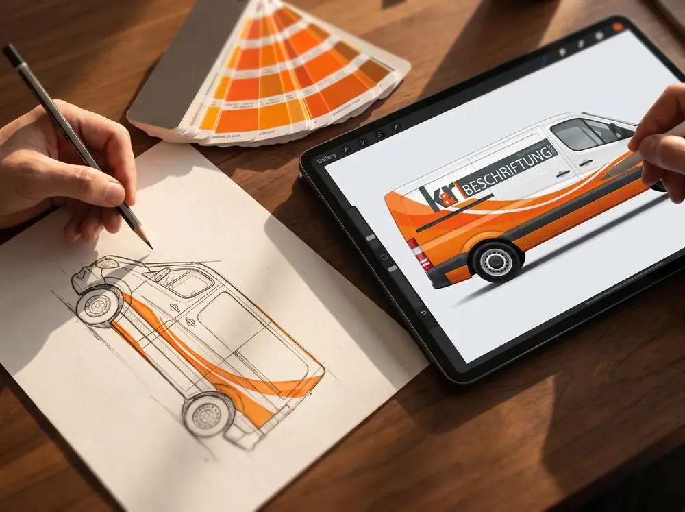 Vom Bleistift-Entwurf über den Farbfächer zur fertigen Druckdatei am Tablet
